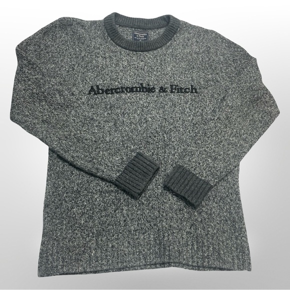 Abercrombie & Fitch Knit Sweater grey womens XS Spellout Embroidery Stretch - Picture 1 of 5
